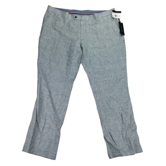 Tommy Hilfiger Mens Modern Fit Linen Plaid Stretch Suit Pants Blue White 40x30 - Picture 1 of 4